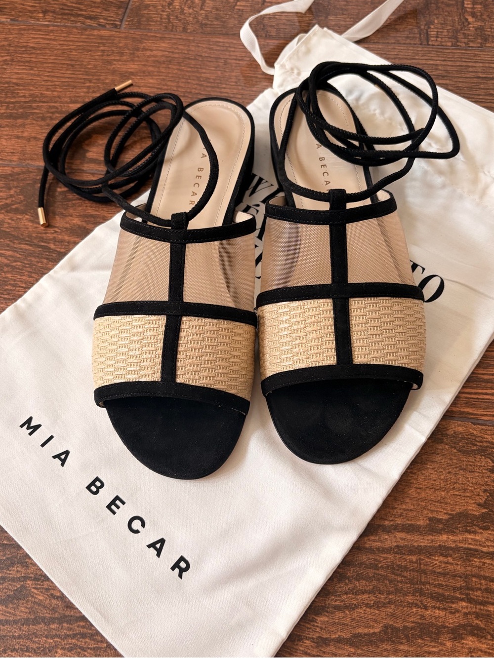 Mia Becar Ines Flat Sandal Black Suede Size 39.5 NIB